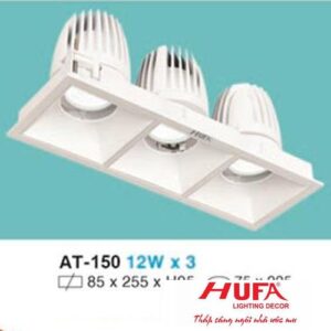 Đèn âm trần chiếu điểm vuông Ø85 x 255 x H95, khoét lỗ: Ø75 x 225 - 12W x 3 vỏ trắng