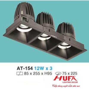 Đèn âm trần chiếu điểm vuông Ø85 x 255 x H95, khoét lỗ: Ø75 x 225 - 12W x 3 vỏ đen