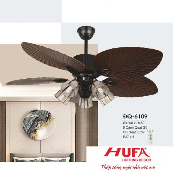 Đèn quạt Hufa Ø1200*H450, 5 cánh Quạt Gỗ, CS quạt 65W - E27*5