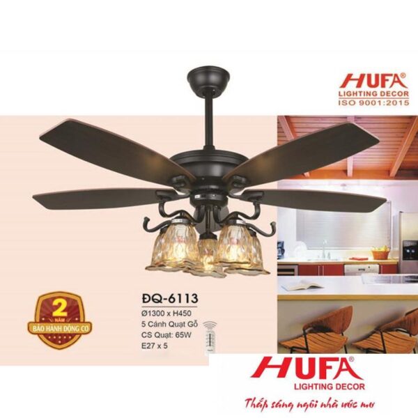 Đèn quạt Hufa Ø1300*H450, 5 cánh Quạt Gỗ, CS quạt 65W