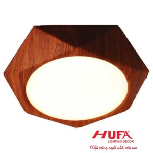 Đèn downlight ốp nổi hợp kim nhôm cao cấp 18W vỏ màu gỗ lục giác Ø225*H40, 3 chế độ ánh sáng