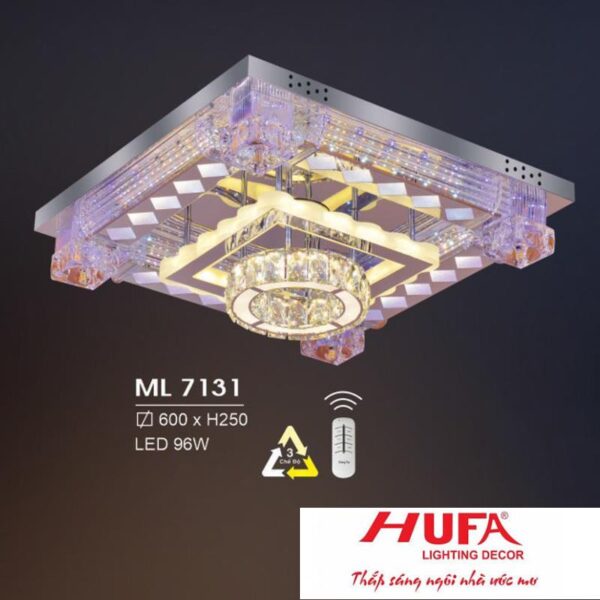 Đèn mâm vuông led trang trí Hufa Ø600*H250 - LED 96W, ánh sáng 3 chế độ