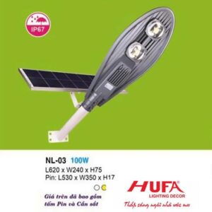 Đèn đường Hufa L620*W240*H75-100W, Pin: L530 x W350 x H17