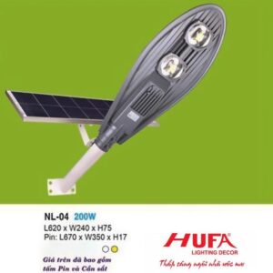 Đèn đường Hufa L620*W240*H75-200W, Pin: L670 x W350 x H17